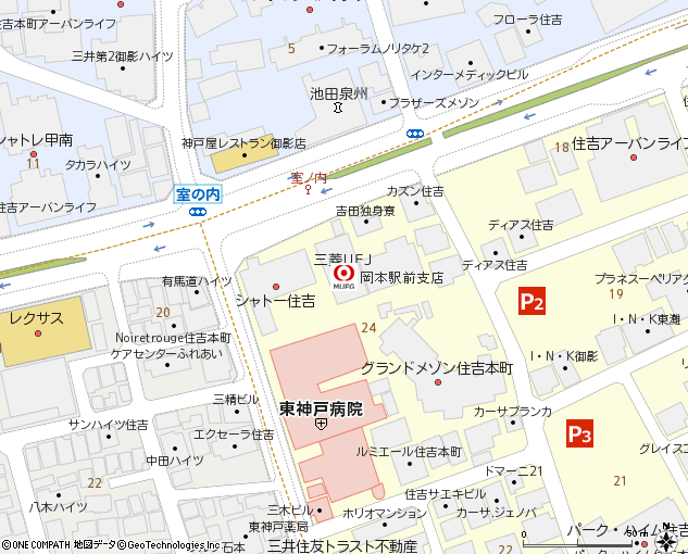 岡本駅前支店付近の地図